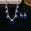 Set Transfronterizo Estilo Europeo y Americano Microincrustado de Zirconia Moda Gota de Agua Azul Profundo Pétalo Completamente Diamantado Cadena para Clavícula de Uso Diario para Mujeres