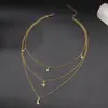 Collares Superpuestos con Colgantes de Corazón, Cadenas para Clavícula, Collares Personalizados de Estrella y Luna, Diseño Multicapa, Accesorios Casuales para el Día a Día para Mujeres