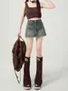 Saia jeans para mulheres no verão, garotas quentes, cintura alta, modeladora, saia evasê, versátil, saia de quadril, saia jeans da moda