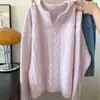 Suéter rosa suave de punto trenzado estilo coreano para mujer, otoño e invierno, diseño engrosado, único y de corte holgado, top de punto suave y cómodo