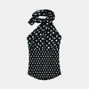 Top de Alça Costas Nuas Cintura Marcada Design de Nicho Retrô Harajuku Moda Colete de Bolinhas com Gravata Borboleta para Mulheres
