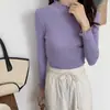 Al por mayor Hongo Negro Borde Medio Cuello Alto Tejido Capa Base Top Mujer Otoño Invierno Ajustado Elástico Manga Larga Ropa Interior Multicolores Suéter Top