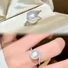 Anillo de Plata de Ley S925 Completo con Diamantes, Lujo Ligero, Perla de Agua Dulce Natural, Diseño de Lazo con una Atmósfera de Alta Gama y Lujosa para Mujeres