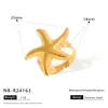 Anillo Personalizado Ins Nuevo de Acero Inoxidable Europeo y Americano con Forma de Estrella de Cinco Puntas y Hoja, Anillo de Línea Geométrica Abierto para Mujer con Chapado en Oro de 18K