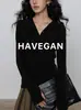 HAVEGAN/Camiseta de manga larga para mujer 2026 Nuevo estilo Cuello Henley Ajuste ceñido Elástica