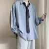 Camisa para Hombre Estilo Hong Kong Holgada Tops de Hada dk Duffy Diseño Guapo de Moda jk Manga Larga Estilo Perezoso Camisa con Sensación de Caída