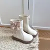 Botas de Princesa para Niñas de 6-12 Años Otoño Invierno Nuevo Estilo Moño Perla Bota de Media Pantorrilla de Cuero Suela Suave Antideslizante Botas Martin para Niños