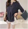 Nueva Moda Coreana Verano y Otoño 2025 Talla Grande Cuello Redondo Camisa a Rayas Top de Manga Tres Cuartos para Mujer Camisa Casual Holgada