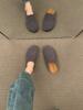 Couro Genuíno Outono e Inverno Novos Casuais Sapatos Meio Sapatos Baotou de Solado Grosso Sola Plana Combinam com Tudo Slip-on Vintage Sapatos Burkenneth Sapatos de Camada Única Femininos