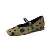 Zapatos Mary Jane de Tacón Bajo con Lunares Retro de 1.5cm 2026 Estilo Nuevo Primavera y Verano Zapatos Planos de Cuero Bajos con Punta Cuadrada para Mujer
