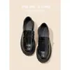 Cuero Genuino Estilo Británico Zapatos Pequeños de Cuero para Mujer Zapatos de Suela Gruesa Planos Negro Mocasines Retro Zapatos de Trabajo Versátiles Tacón Medio Profesionales