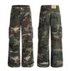 Moda Urbana Retro Americano Pantalones Cargo Camuflaje Rasgados Multibolsillos para Hombre Tendencia Diseño de Nicho Estilo Pareja Sueltos Largos