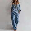 Conjunto de Verano Nuevo Casual Holgado de Lino con Mangas Tres Cuartos + Pantalones de Pierna Ancha para Mujer - Sitio Independiente de Amazon Transfronterizo Europeo y Americano