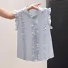 Camisa sin mangas versátil estilo dulce francés para mujer, nuevo diseño de cuello redondo para el verano 2026 top A12947