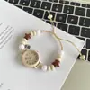 Relógio Pulseira de Contas Estilo Ins Nicho Luxo Acessível para Meninas com Alto Visual, Relógio de Quartzo de Vidro Simples e Versátil para Festa de Estudante