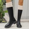 Botas de Invierno de Talla Grande con Punta Redonda, Cruzadas, Hasta la Rodilla, 2025, Tacón Grueso, Forradas de Felpa, Estilo Británico, Aspecto Adelgazante, Exportación, Botas de Jinete