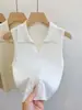 Chaleco de punto sin mangas tejido a mano con cuello polo de estilo coreano y punto de ochos para mujer, nuevo chaleco de color liso para primavera-verano con cuello retorcido y corte ajustado