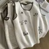 Chaleco suéter sin mangas retro con cuello redondo bordado de caricaturas, lindo y elegante para mujer, estilo otoño, disimula la grasa corporal, adecuado para usar en capas, chaleco de punto