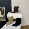 Primer Encuentro Ji Estilo Coreano Botas Delgadas de Cuero con Hebilla de Caña Alta para Mujer 2026 Otoño Nuevo Estilo Elegantes Versátiles Botas Fruncidas de Tacón Fino para Mujer