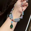 Conjunto de aretes y collar de flor de circón con forma de lágrima, ultra detallado y lujoso para mujer, accesorio de moda exquisito y de alta gama