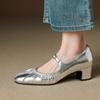 Nuevos Zapatos Casuales para Mujer Color Sólido Piel Genuina Zapatos para Mujer de Todas las Estaciones Zapatos Individuales Tendón Suela Suave Talla Grande Zapatos para Mujer Tacón Medio Bajo