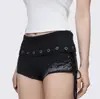 Moda de verano Y2K nueva y versátil callejeros oscuros góticos con cordones estampado de letras color liso shorts casuales
