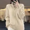 Cardigan de Lã com Zíper e Gola Alta Meia-altura Feminino Espessado Versátil Top Solto Casual Tricô de Lã Casaco