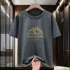 Camiseta de Algodón Puro para Hombre de Manga Corta Moderna Estampado de Letras de Montaña Algodón Cuello Redondo Superior Verano Media Manga Camiseta Negra