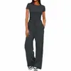 Nuevo Producto Europeo y Americano de Amazon 2026: Conjunto Casual de Color Sólido con Mangas Largas, Top y Pantalones de Pierna Ancha de Cintura Alta, Ropa Deportiva