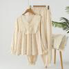 Pijama de Manga Larga para Mujer de Algodón Puro Crepé y Gasa de Algodón 100% Clase A para Primavera y Otoño, Batas, Ropa de Casa Holgada de Tallas Grandes