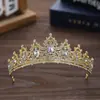 Corona de novia europea y americana con borde cruzado de diamantes de imitación de color, corona de aleación barroca, accesorios para vestido de novia, accesorios para el cabello