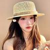 Sombrero de Paja de Copa Plana Tejido a Mano Retro Francés para Mujer 2025 Verano Nuevo Sombrero de Paja para Viaje Protección Solar Sombrero para el Sol