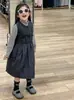 Outono 2024 Nova Roupa Infantil Coreana Meninas Estilo Mori Vestido Saia Moderno Camisa Básica com Borda de Orelha