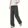 Pantalones a cuadros estilo americano con cordón, corte holgado, pierna curva para hombre y mujer, moda otoño 2026, pantalones casuales de pierna ancha hasta el suelo