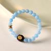 Pulsera de Cuentas Pequeña Fresca de Aguamarina Diseño de Estilo Nacional Pulsera Versátil Patrón de Martillo de Caqui Negro Pulsera de Cuentas de Cinco Piezas