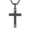 Colar Cruz Estilo HipHop com Pingente de Madeira Inlay para Homens Corrente Liga de Zinco Tom Prata com 55cm de Comprimento Design de Cruz de Madeira Fashionável Ideal Presente de Joia Religiosa ou da Moda