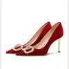 Zapatos de Boda de Tacón de Aguja Apuntados con Pedrería, Elegantes y Versátiles, para Novias, Zapatos de Tacón Alto Estilo Francés Nuevos para Mujer Primavera/Verano 2025