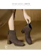 Botines de Tacón Alto para Mujer Otoño Invierno 2026 Botas Nuevas para Mujer Tacón Grueso Botas Adelgazantes Botas Martin de Gamuza Francesa para Mujer