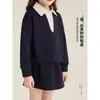 Traje para Niña Amybaby Primavera 2026 Estilo Nuevo Sencillo Falso Dos Piezas Cuello Camisero Sudadera de Retazos Falda de Línea A