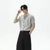 Cardigan top camiseta de punto para hombre de verano, manga corta, cuello camisero con botones, estilo americano, holgado, versátil, simple, casual, estilo old money