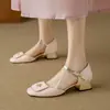Elegantes Sandalias Guofeng Bordadas con Tacón Giratorio y Tacón Grueso Medio Tallas 32-43 Zapatos de Comercio Exterior para Mujer