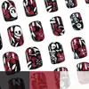 Artículo de moda de comercio exterior 24 piezas arte de uñas Halloween estilo gótico oscuro flores rojas calavera uñas cortas cuadradas ponibles venta al por mayor