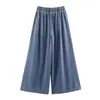 Conjunto de dos piezas para mujer: camiseta de mezclilla lavada de manga corta + pantalones de pierna ancha, nuevo estilo europeo y americano de verano, atuendo casual holgado y favorecedor