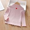 Suéter de Base Primavera para Meninas Seção Fina Primavera & Outono Novo Gola Alta Dobrada Camiseta de Base Top Simples de Manga Comprida para Crianças