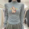 Camiseta de Manga Longa com Estampa de Desenho Animado Retro Americana para Mulheres, Estação Primavera e Outono, Top Térmico de Alta Qualidade
