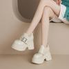 Sapatos de Couro Patente com Salto Ultra Alto de 12cm e Plataforma Grossa - Novo Estilo Primavera 2026 - Bico Redondo, Salto Bloco, Slip-On, com Aumento de Altura Oculto