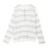 Suéter de lã listrado com gola henley abotoada, luxo leve, para mulheres, outono e inverno, pulôver de malha de manga comprida com caimento solto para o trabalho