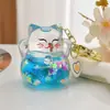 Llavero de gato de la suerte con cuentas de colores, colgante de botella de aceite acrílico: gato de la suerte inteligente lindo y afortunado