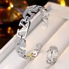 Conjunto de pulsera abierta y anillo de cadena gruesa transfronteriza incrustado con circonita, superventas, personalizado, moderno, de alta gama, joyería versátil en forma de V
