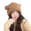 Gorro de Punto Oversize Holgado Estilo Japonés con Orejas de Oso para Mujer, Gorro de Invierno Engrosado Cálido Versátil que Hace que la Cara Parezca Más Pequeña